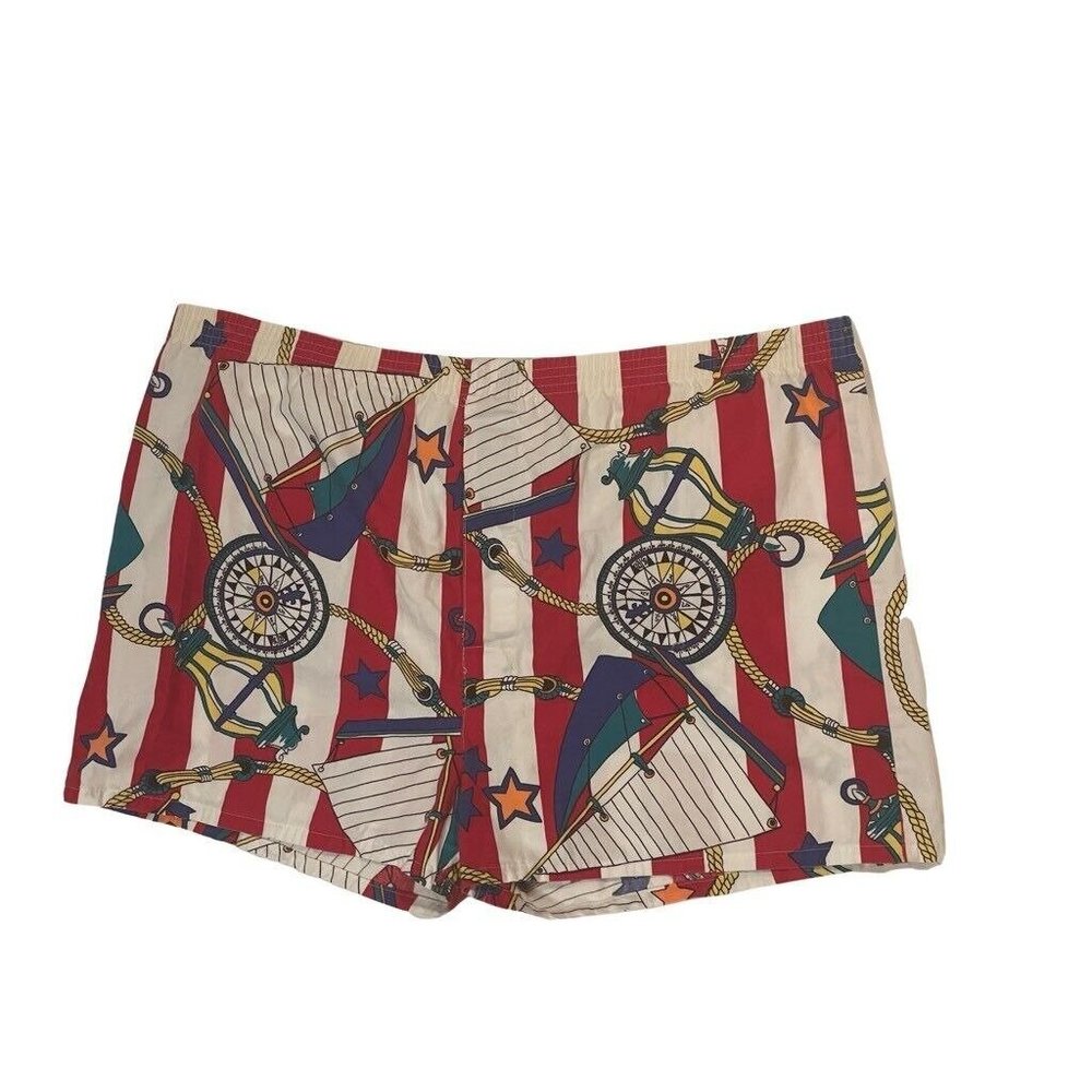 Joe Boxer Mens Boxer Shorts Red Retro Sailboat Cotton Vintage USA Made XL